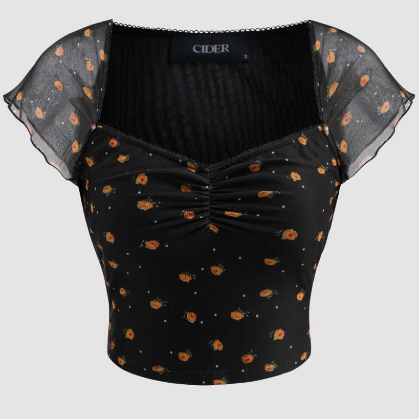 Cider Black Floral Crop Top